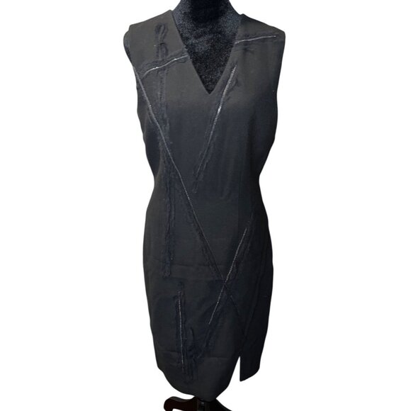 Elie Tahari Black Sleeveless Sheath Dress With Textured Accents Side Slit Size 6 - Picture 1 of 8